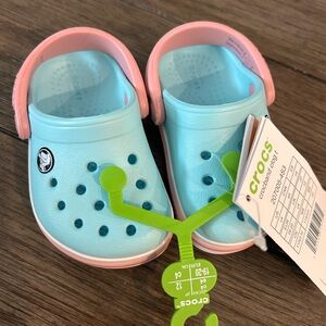 CROCS Kids Light Blue and Pink Clogs